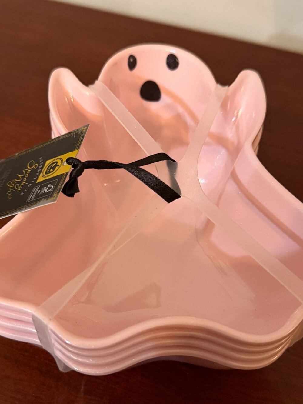 Spooky Night Pink Ghost Bowls Set of 4 Halloween Melamine Candy Snack Bowls - Picture 1 of 6